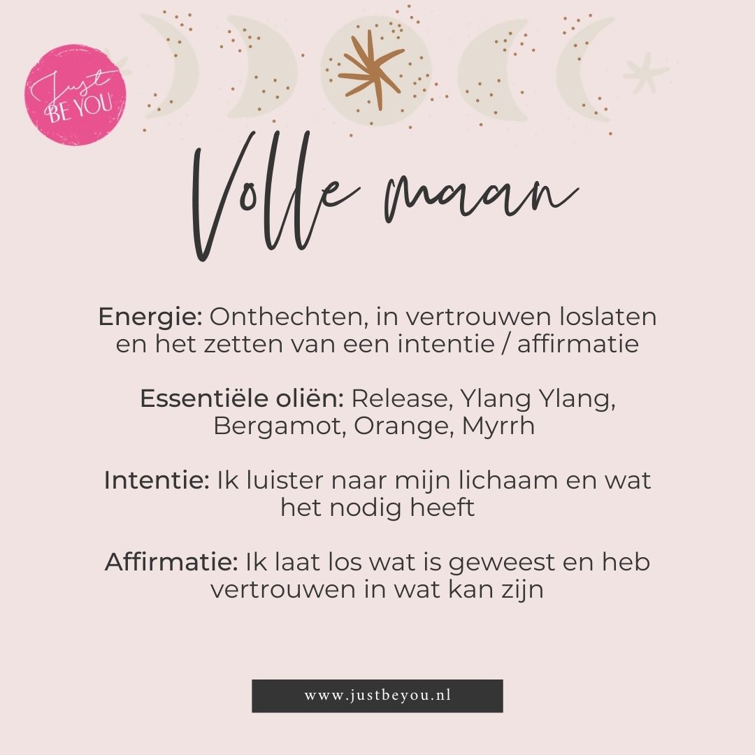 volle maan met essentiële olie, intentie en affirmatie